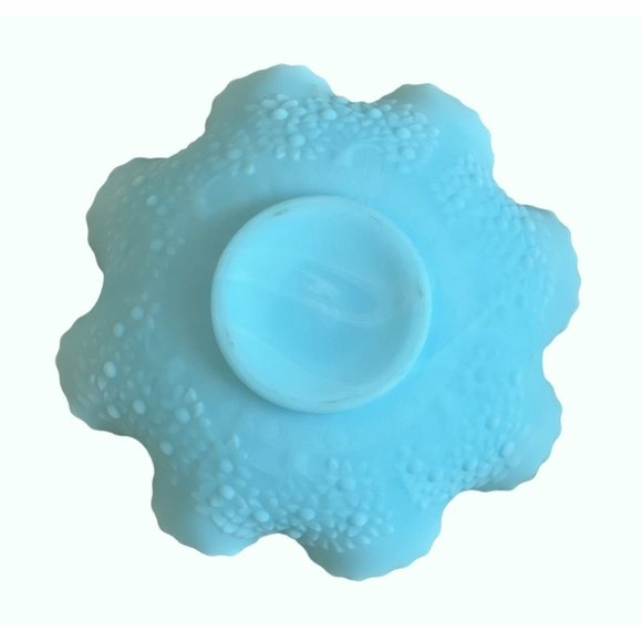 Fenton Bowl Blue Satin Cherry Chain and Orange Tree Vintage Art Glass 10" x 3" - Picture 5 of 7